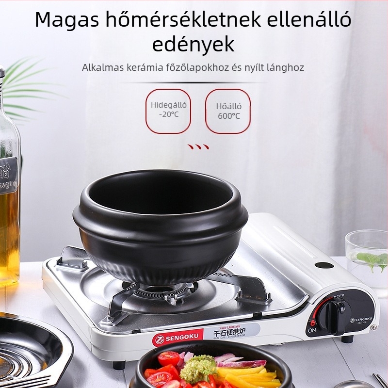 Koreai stílusú kőedény otthoni használatra – Bibimbap és pörkölt edény, kis edény tapadásmentes bevonattal, gáztűzhelyhez kompatibilis, Chef Meisi