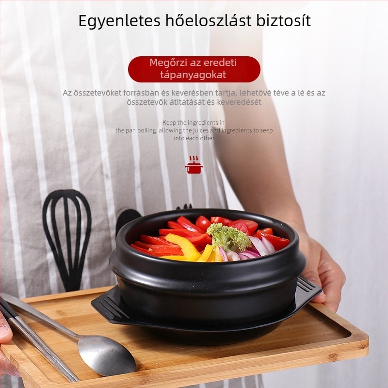 Koreai stílusú kőedény otthoni használatra – Bibimbap és pörkölt edény, kis edény tapadásmentes bevonattal, gáztűzhelyhez kompatibilis, Chef Meisi
