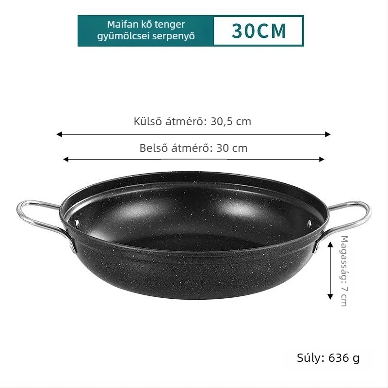 Kétfülű kovácsoltvas edény csirke pörkölt és agyagba készített rizshez, indukciós főzőlaphoz, tapadásmentes bevonattal