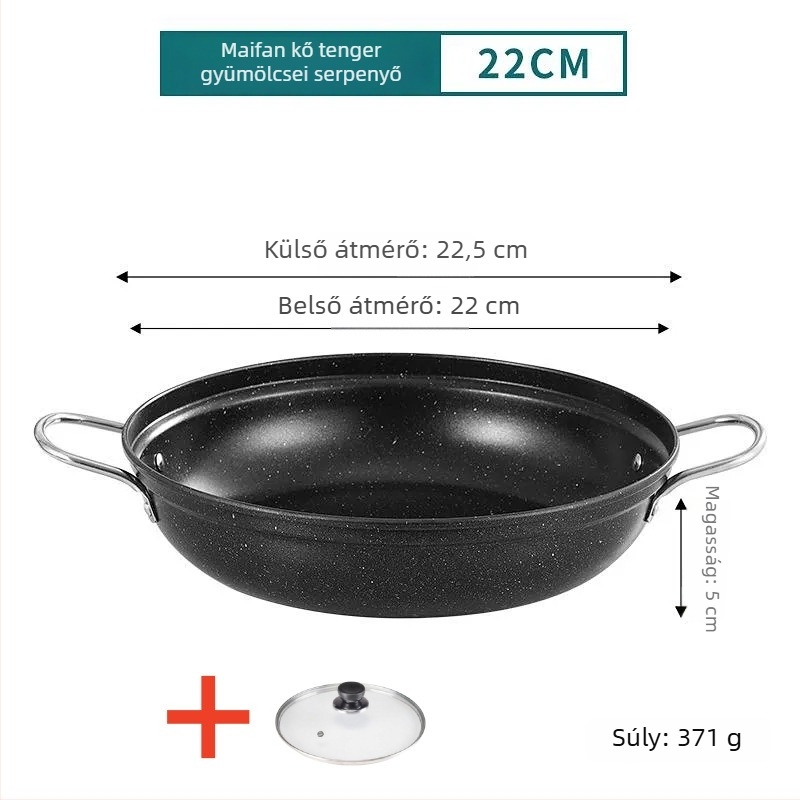 Kétfülű kovácsoltvas edény csirke pörkölt és agyagba készített rizshez, indukciós főzőlaphoz, tapadásmentes bevonattal