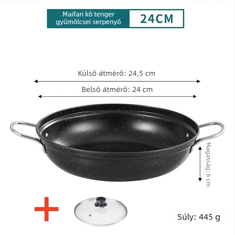 Kétfülű kovácsoltvas edény csirke pörkölt és agyagba készített rizshez, indukciós főzőlaphoz, tapadásmentes bevonattal