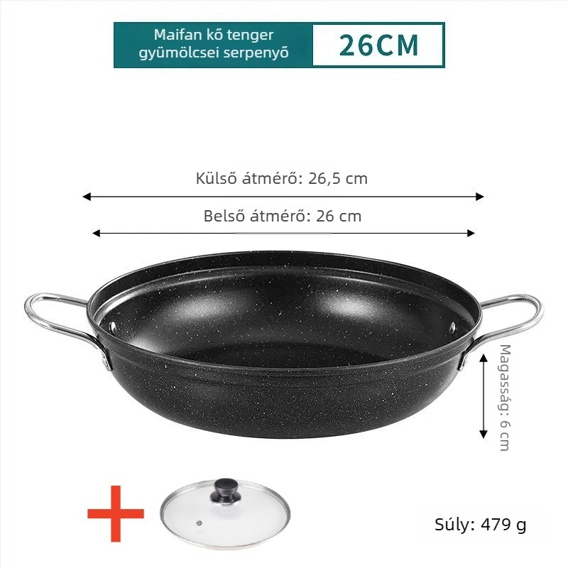 Kétfülű kovácsoltvas edény csirke pörkölt és agyagba készített rizshez, indukciós főzőlaphoz, tapadásmentes bevonattal