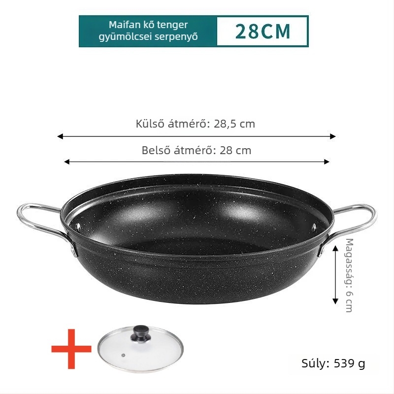 Kétfülű kovácsoltvas edény csirke pörkölt és agyagba készített rizshez, indukciós főzőlaphoz, tapadásmentes bevonattal