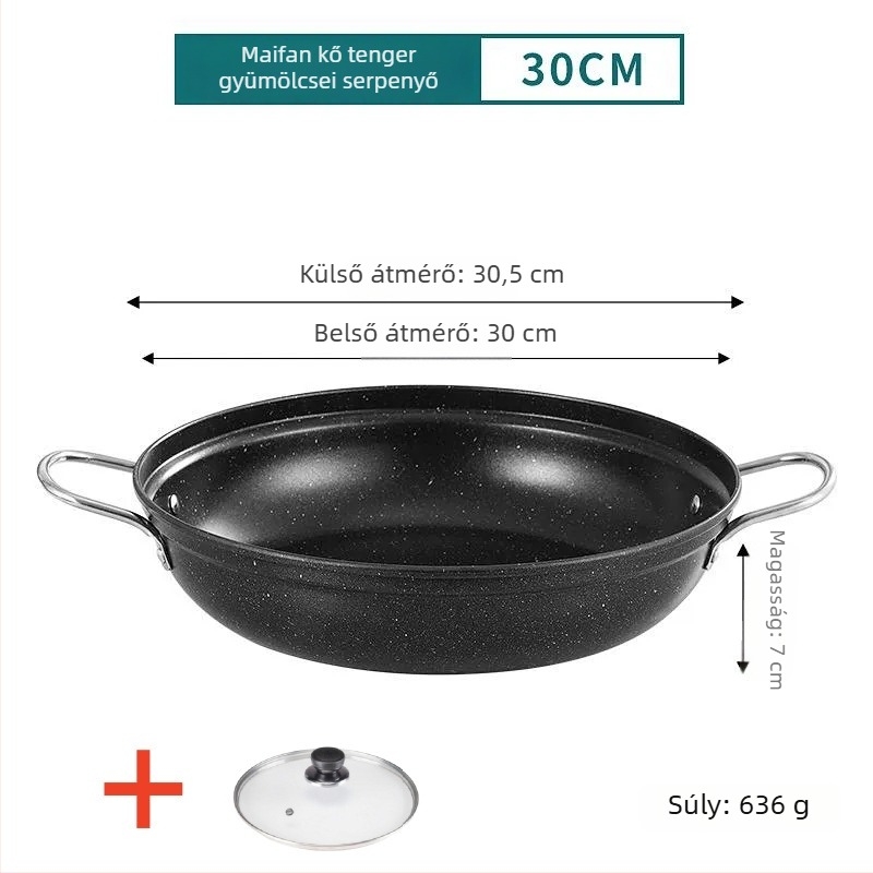Kétfülű kovácsoltvas edény csirke pörkölt és agyagba készített rizshez, indukciós főzőlaphoz, tapadásmentes bevonattal