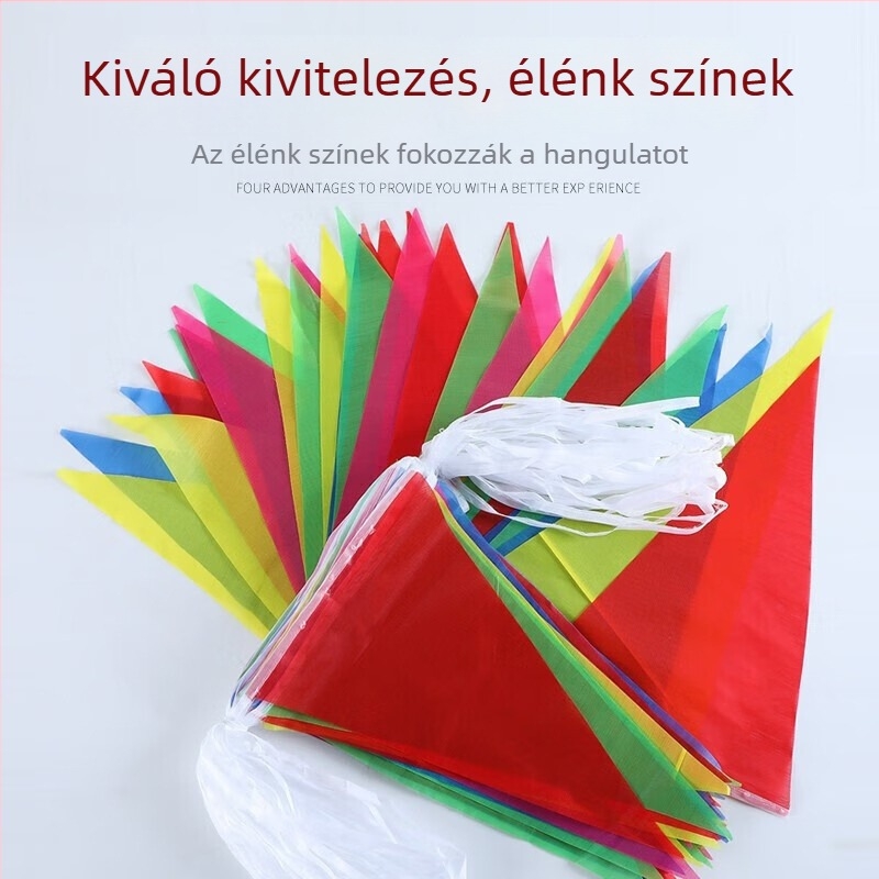 Színes háromszög zászlófüzér esküvőkre és ünnepekre – poliészter, fakulásálló