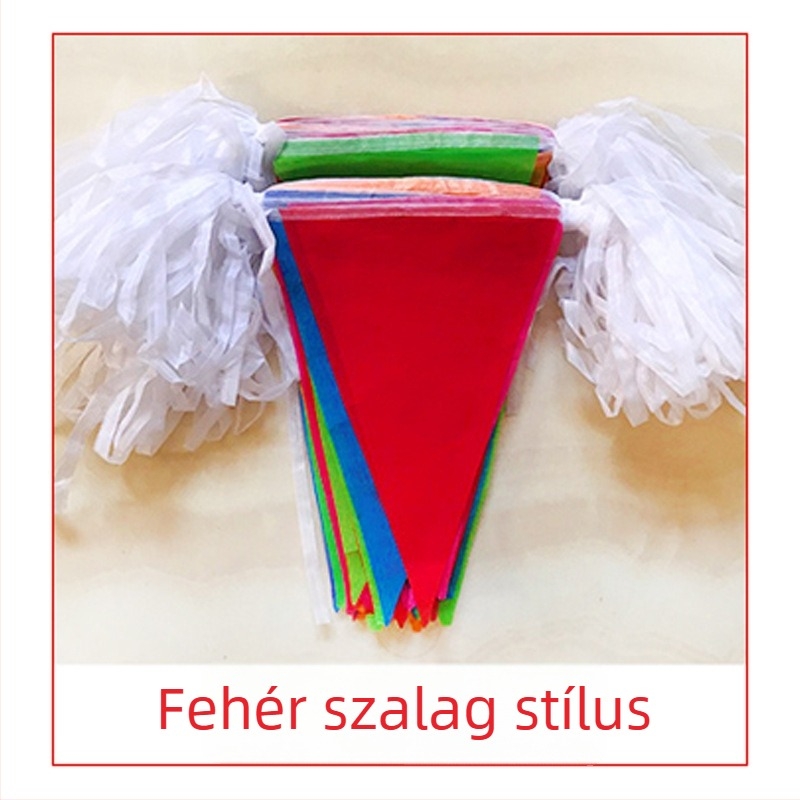 Színes háromszög zászlófüzér esküvőkre és ünnepekre – poliészter, fakulásálló