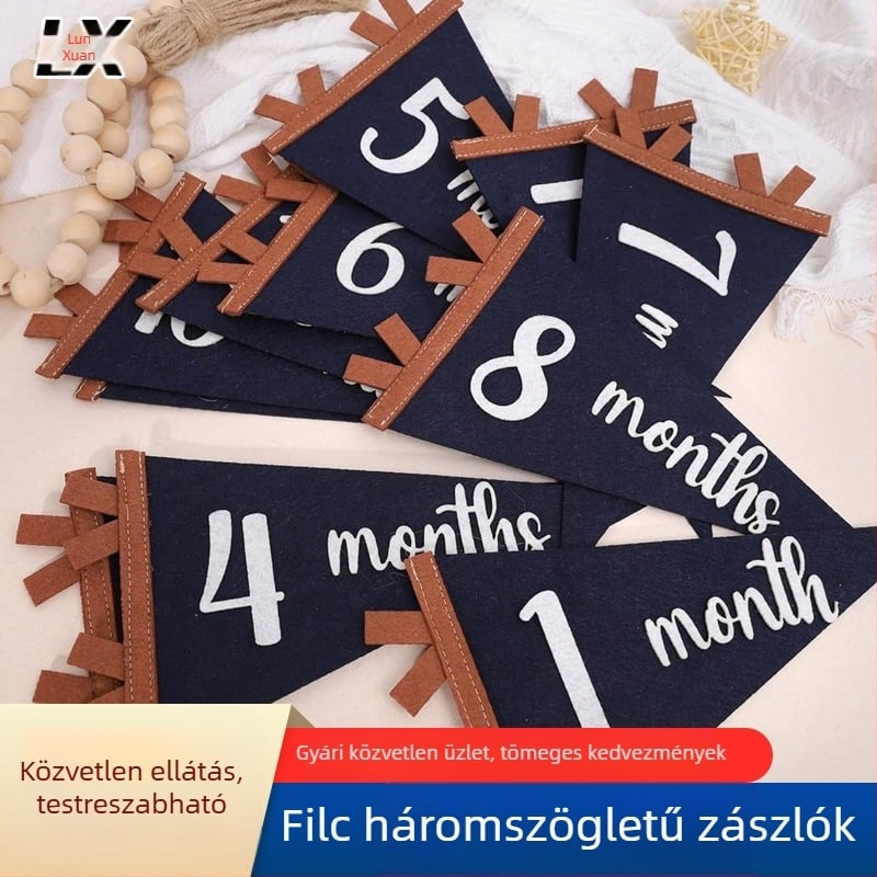 Filc háromszög pennant zászló életkor- és hónap-mérföldkövekkel – szublimációs nyomtatás