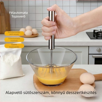 Rozsdamentes acélból készült kézi tojásfelverő, toló típusú tejszínhab-gyúró, félautomata forgó konyhai eszköz