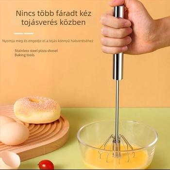 Rozsdamentes acélból készült kézi tojáshabosító, otthoni használatra, forgó kivitel