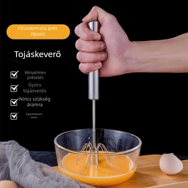Rozsdamentes acélból készült kézi tojáshabosító, otthoni használatra, forgó kivitel