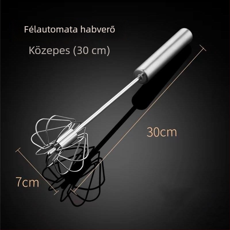 Rozsdamentes acélból készült kézi tojáshabosító, otthoni használatra, forgó kivitel