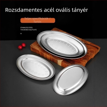 Rozsdamentes acélból készült ovális tál, vastag, kereskedelmi használatra — nagy pároló tál halhoz, rizstészta tekercsekhez, hot pothoz és grillhez