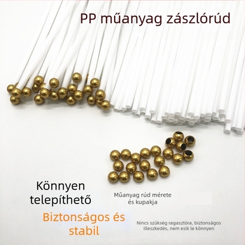 Műanyag kis zászlóoszlop No.7–No.8, kézi hajtású, fehér, 5 mm átmérő, 30–40 cm hosszú, kerek fejű sapka