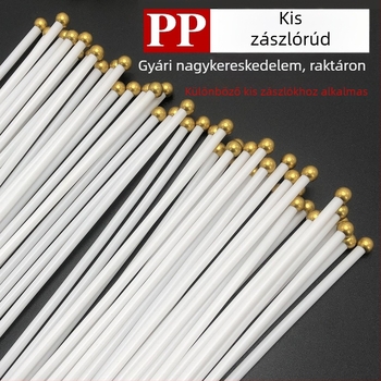 Műanyag kis zászlóoszlop No.7–No.8, kézi hajtású, fehér, 5 mm átmérő, 30–40 cm hosszú, kerek fejű sapka
