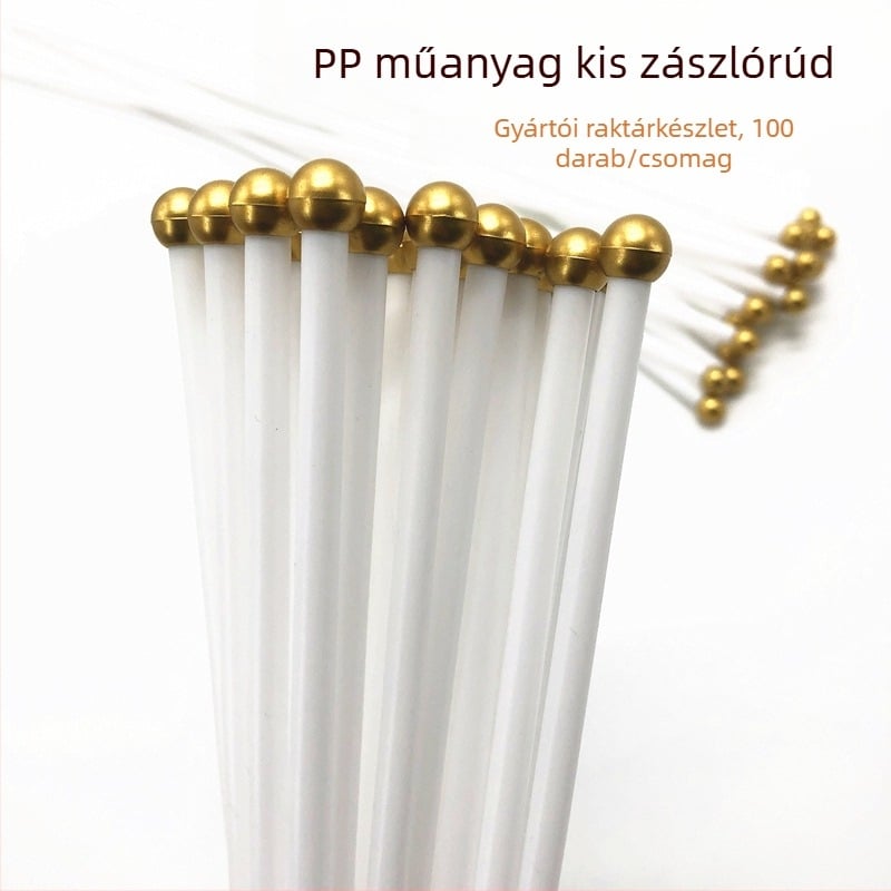 Műanyag kis zászlóoszlop No.7–No.8, kézi hajtású, fehér, 5 mm átmérő, 30–40 cm hosszú, kerek fejű sapka