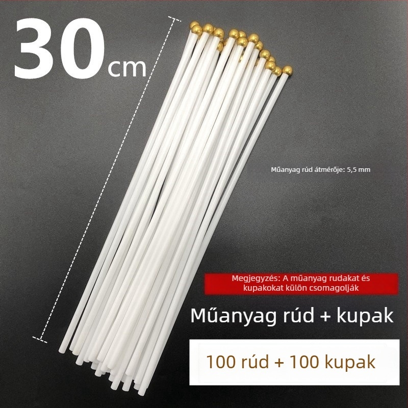 Műanyag kis zászlóoszlop No.7–No.8, kézi hajtású, fehér, 5 mm átmérő, 30–40 cm hosszú, kerek fejű sapka