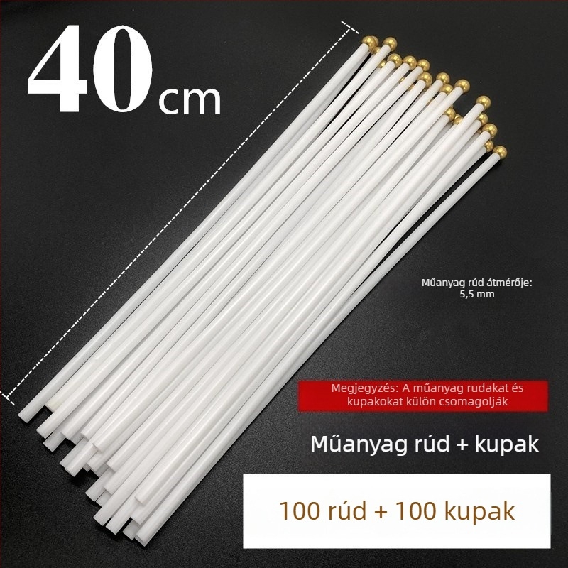 Műanyag kis zászlóoszlop No.7–No.8, kézi hajtású, fehér, 5 mm átmérő, 30–40 cm hosszú, kerek fejű sapka