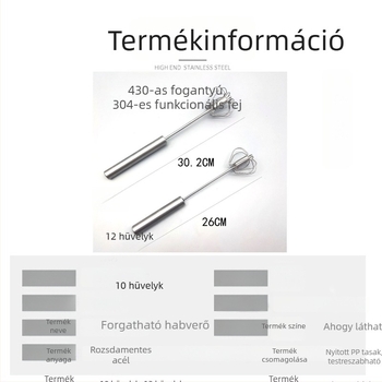 Rozsdamentes acélból készült kézi tojáshabosító – kézi működtetésű, tojás és tejszín keveréséhez, tartós és könnyen használható