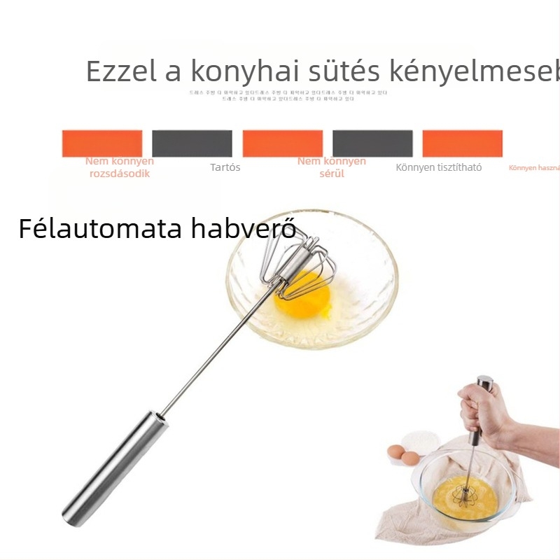 Rozsdamentes acélból készült kézi tojáshabosító – kézi működtetésű, tojás és tejszín keveréséhez, tartós és könnyen használható
