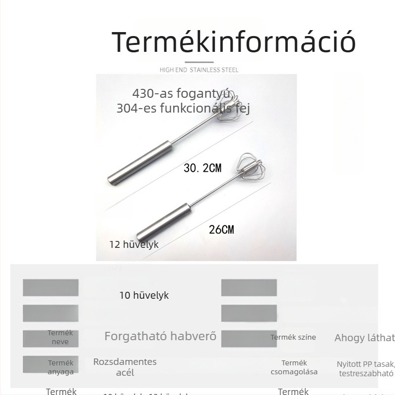 Rozsdamentes acélból készült kézi tojáshabosító – kézi működtetésű, tojás és tejszín keveréséhez, tartós és könnyen használható