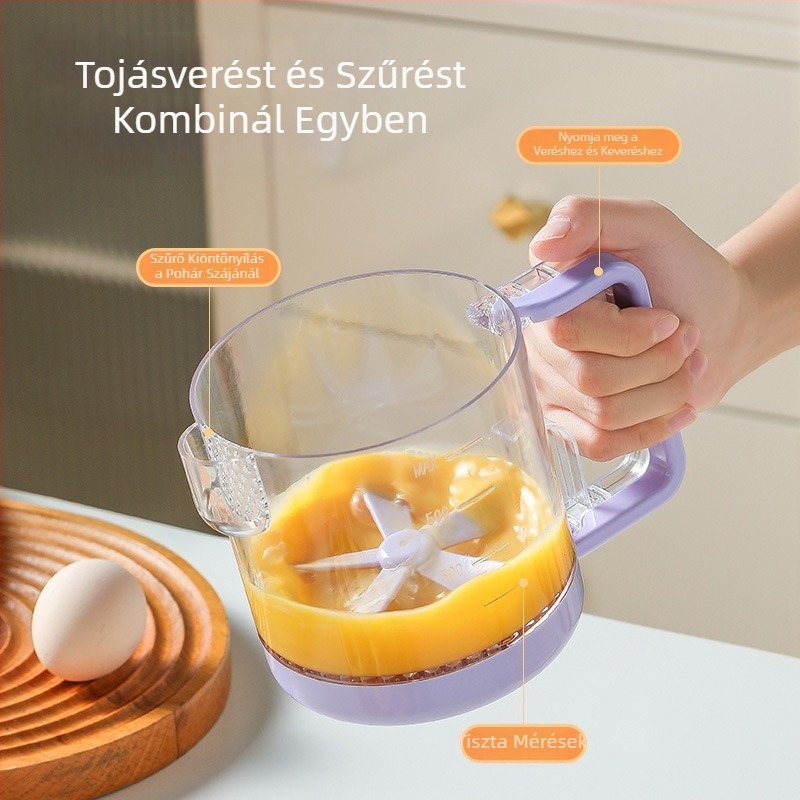 Többfunkciós kézi tojásfelverő otthoni használatra, fél-automatikus keverő nagy kapacitású szűrős mérőpohárral