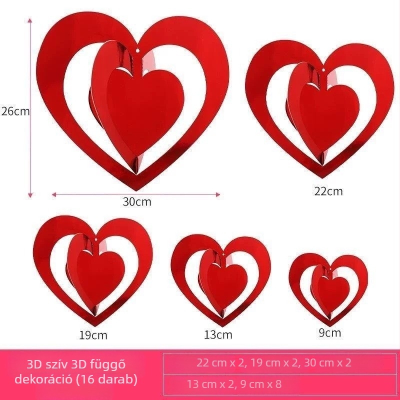 Vörös szív alakú medál, 3D-s spirál szív, esküvői szoba dekoráció