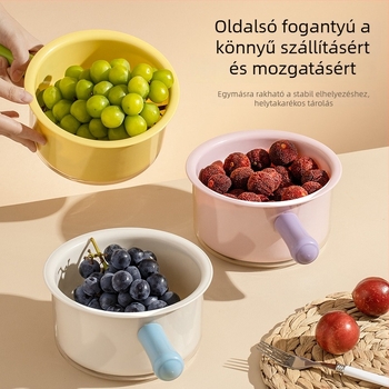 Megvastított kétszintes leeresztő kosár zöldségek és gyümölcsök mosásához, műanyag konyhai kosár