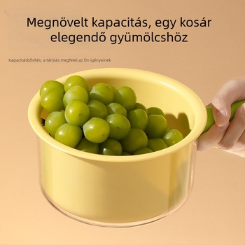 Megvastított kétszintes leeresztő kosár zöldségek és gyümölcsök mosásához, műanyag konyhai kosár