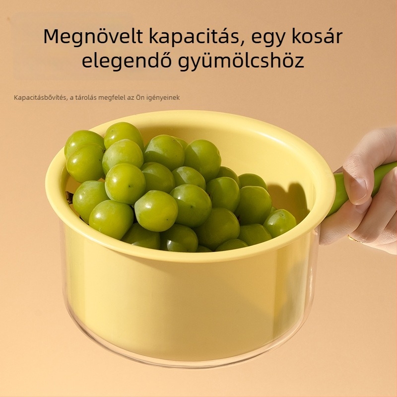 Megvastított kétszintes leeresztő kosár zöldségek és gyümölcsök mosásához, műanyag konyhai kosár