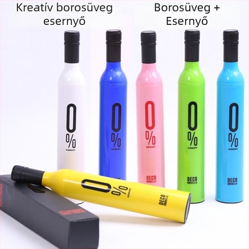 Kreatív és stílusos butik borosüveg esernyő logónyomtatással, összecsukható kültéri árnyékoló