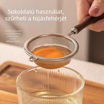 304 rozsdamentes acél hálószűrő fa fogantyúval, babaételekhez, szójatej és gyümölcslé szűrésére, mini liszt szita