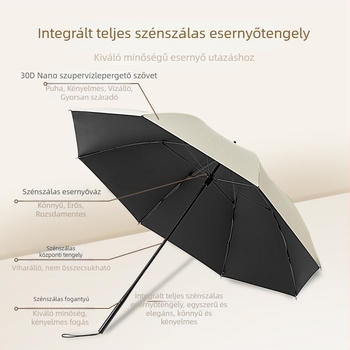 Női karbon szálas esernyő hosszú nyéllel, nagy golf-stílusú esernyő UV-védelemmel, kézi nyitás