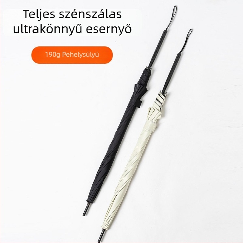 Női karbon szálas esernyő hosszú nyéllel, nagy golf-stílusú esernyő UV-védelemmel, kézi nyitás