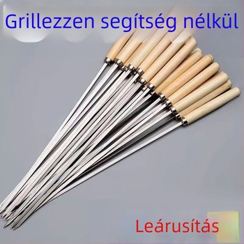 Yir rozsdamentes acél grillnyárs fa fogantyúval, lapos nyárs bárány kebabhoz, újrafelhasználható háztartási grillszerszámok