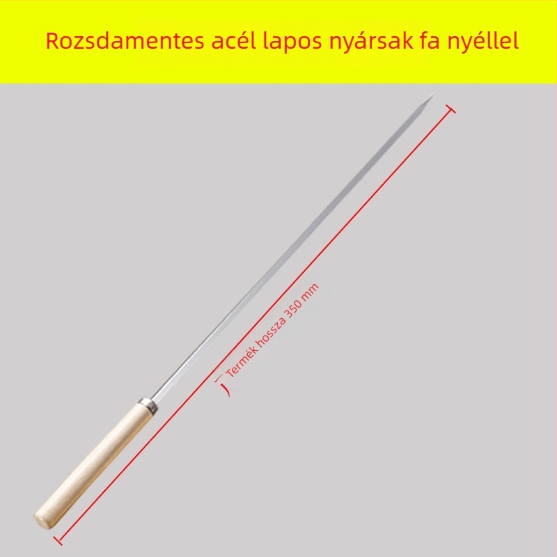 Yir rozsdamentes acél grillnyárs fa fogantyúval, lapos nyárs bárány kebabhoz, újrafelhasználható háztartási grillszerszámok