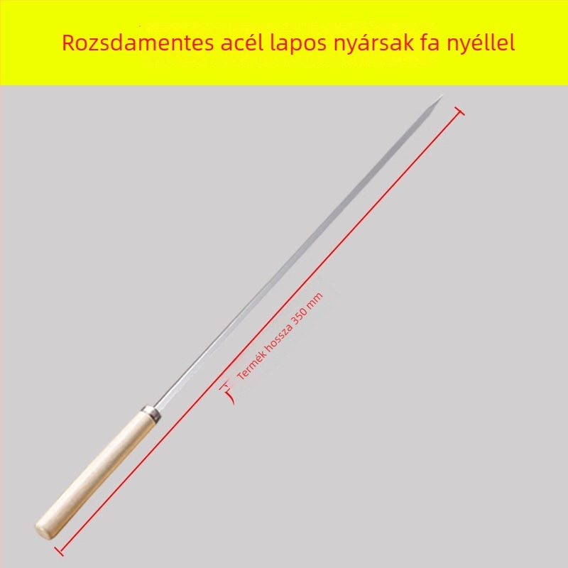 Yir rozsdamentes acél grillnyárs fa fogantyúval, lapos nyárs bárány kebabhoz, újrafelhasználható háztartási grillszerszámok