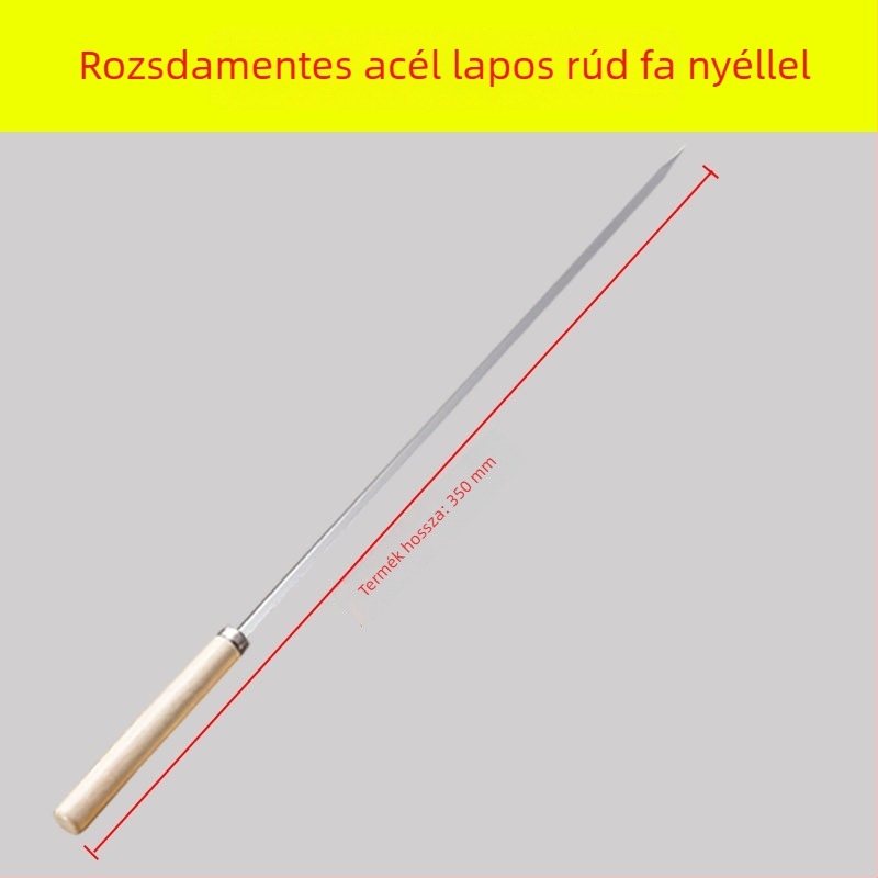 Yir rozsdamentes acél grillnyárs fa fogantyúval, lapos nyárs bárány kebabhoz, újrafelhasználható háztartási grillszerszámok