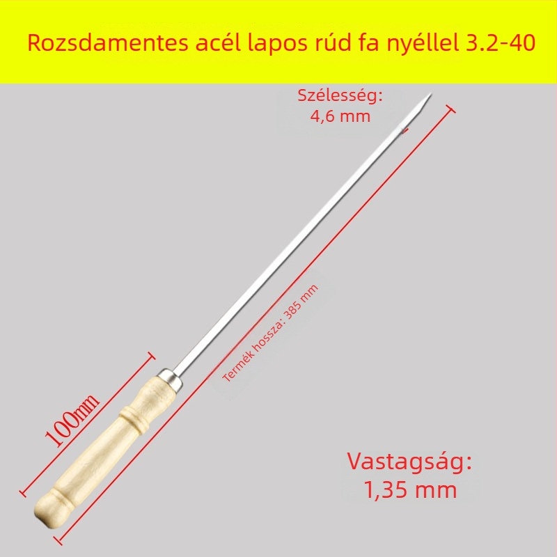 Yir rozsdamentes acél grillnyárs fa fogantyúval, lapos nyárs bárány kebabhoz, újrafelhasználható háztartási grillszerszámok