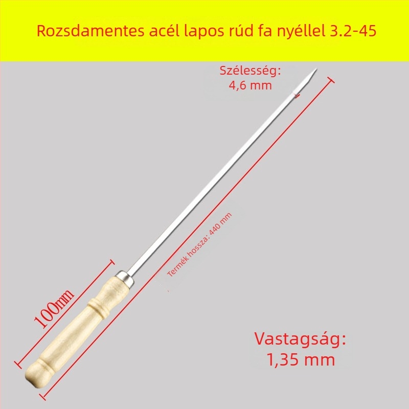 Yir rozsdamentes acél grillnyárs fa fogantyúval, lapos nyárs bárány kebabhoz, újrafelhasználható háztartási grillszerszámok