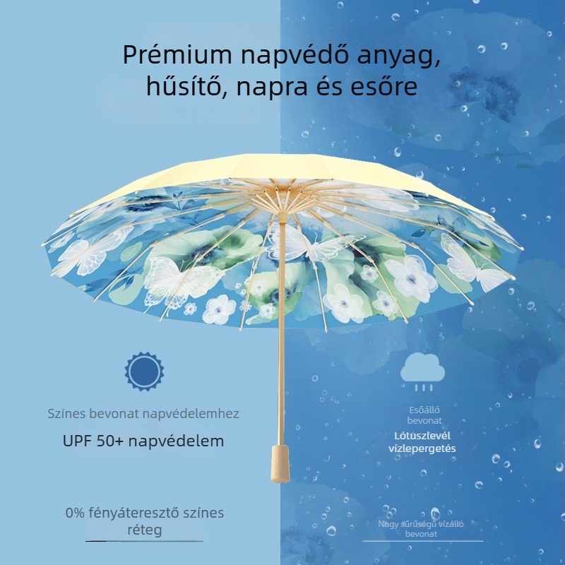 Kínai stílusú pillangó formájú napernyő, 16 bordával, kettős használat – napsütéshez és esőhöz, UV védelem, megerősített, összecsukható kivitel