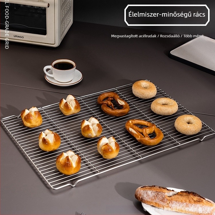 304 rozsdamentes acél sütés és hűtő rács, 60×40 cm, lábbal; torta hűtő rács; kenyér szárító rács; olajszűrő háló; kereskedelmi felhasználás