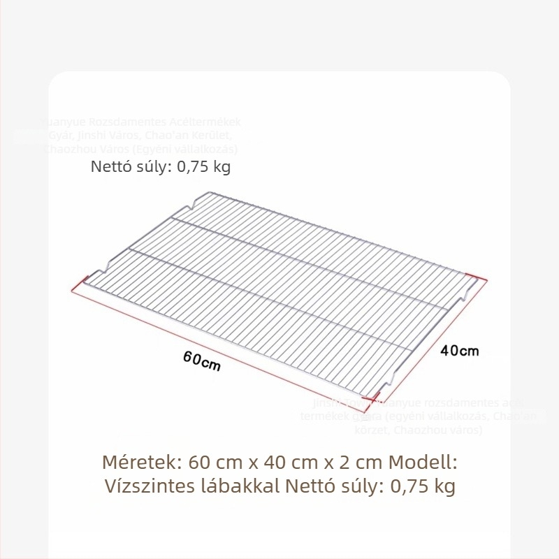 304 rozsdamentes acél sütés és hűtő rács, 60×40 cm, lábbal; torta hűtő rács; kenyér szárító rács; olajszűrő háló; kereskedelmi felhasználás