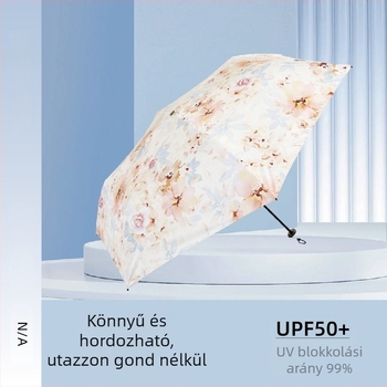 Ultra könnyű, kompakt napernyő UV védelem UPF50+, háromrészes összecsukható kivitel, vinil bevonatú anyag, 6 bordával, alumínium tengellyel, műanyag fogantyúval, nők számára
