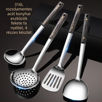 316L rozsdamentes acél konyhai eszközök készlet: spatula, főzőkanál, merőkanál és leveskanál