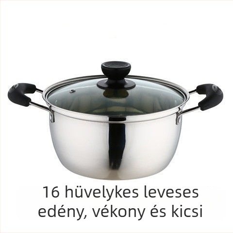 16/18/20/22/24/26 cm extravastag leves es pároló edény – leves, pörkölt, tej, gőzölés, 201 rozsdamentes acél, üvegbetét fedél, tapadásmentes bevonat, gáztűzhely és indukciós tűzhely kompatibilis