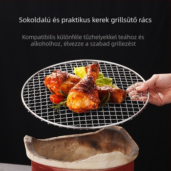 Rozsdamentes acélból készült kör alakú grillszűrőháló, koreai stílusú vastagodott kivitel, kültéri szenes grillhez és tea főzéséhez a tűzhely mellett