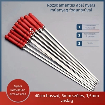 Rozsdamentes acél fogantyújú grillnyársak, sík nyársak grillhez, bárányhúshoz