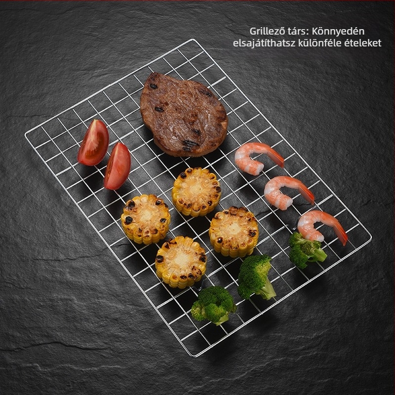 Rozsdamentes acélból készült kültéri grillháló hús- és halgrillhez, kenyér- és süteményhűtőállvány, teahőmelegítő