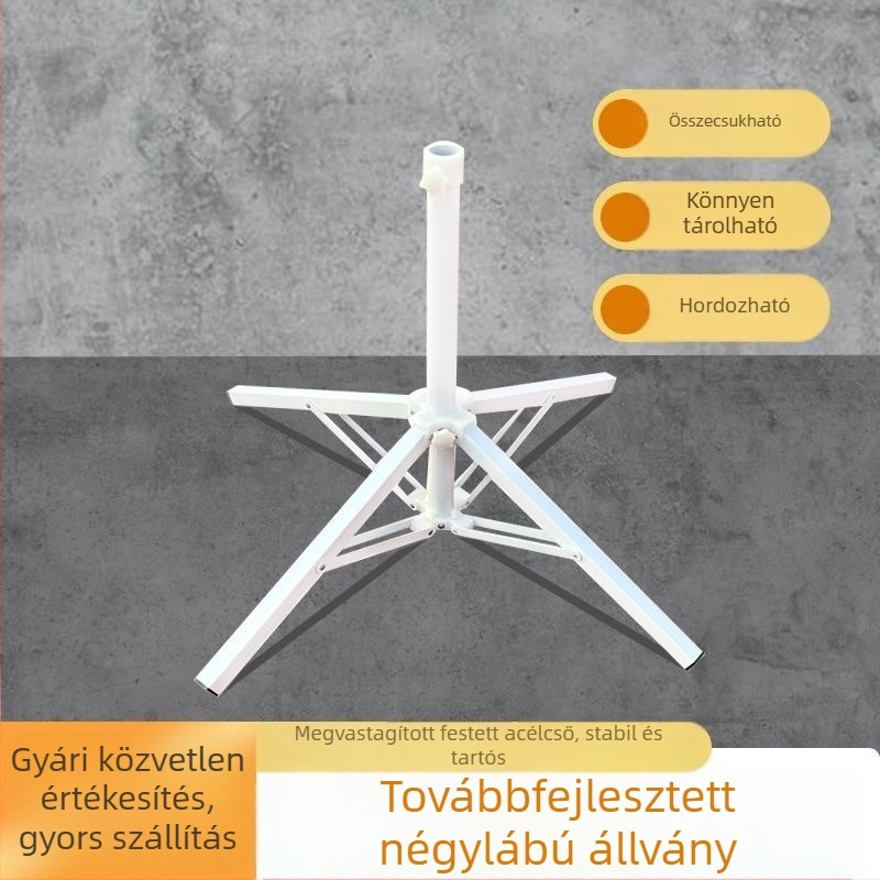 Kültéri napernyő négy lábú összecsukható talppal és rögzített tartóval