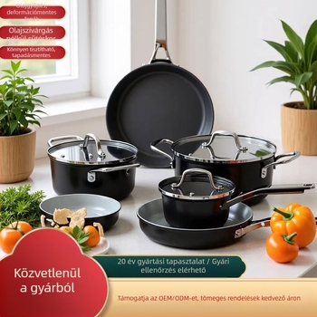 9 darabos tapadásmentes edénykészlet: serpenyő, tejfőző edény, fazék és wok gáztűzhelyhez
